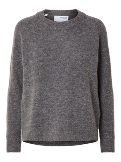 Lulu Ls Knit O-Neck - Medium Grey Melange