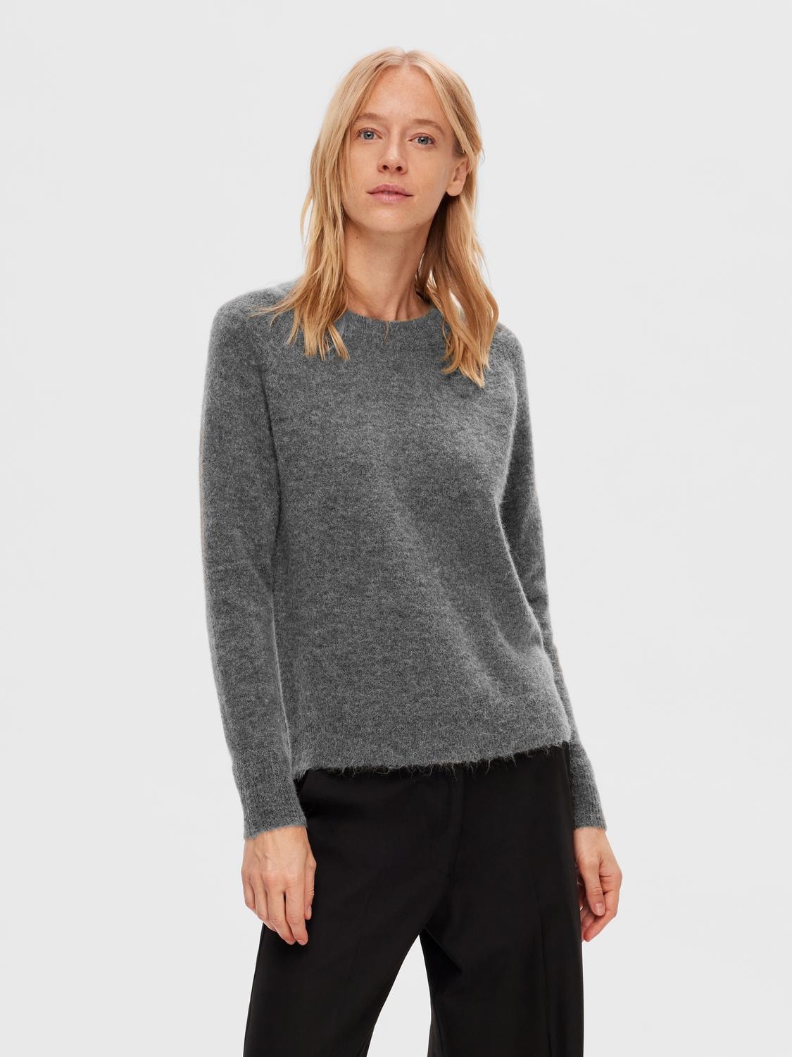 Lulu Ls Knit O-Neck - Medium Grey Melange