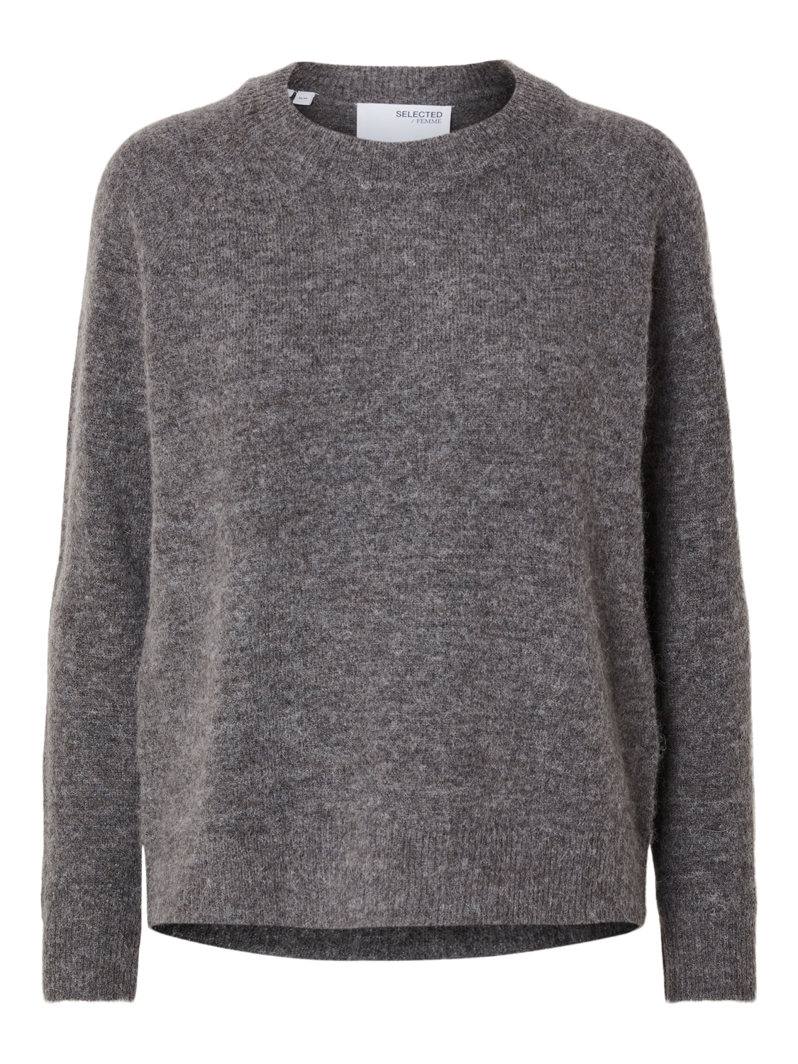 Lulu Ls Knit O-Neck - Medium Grey Melange