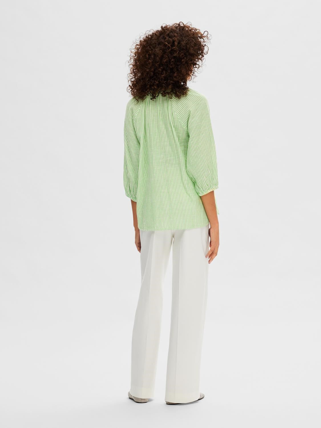 Alberta 3/4 Stripe Skjorta - Snow White/Classic Green
