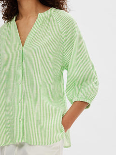Alberta 3/4 Stripe Shirt - Snow White/Classic Green
