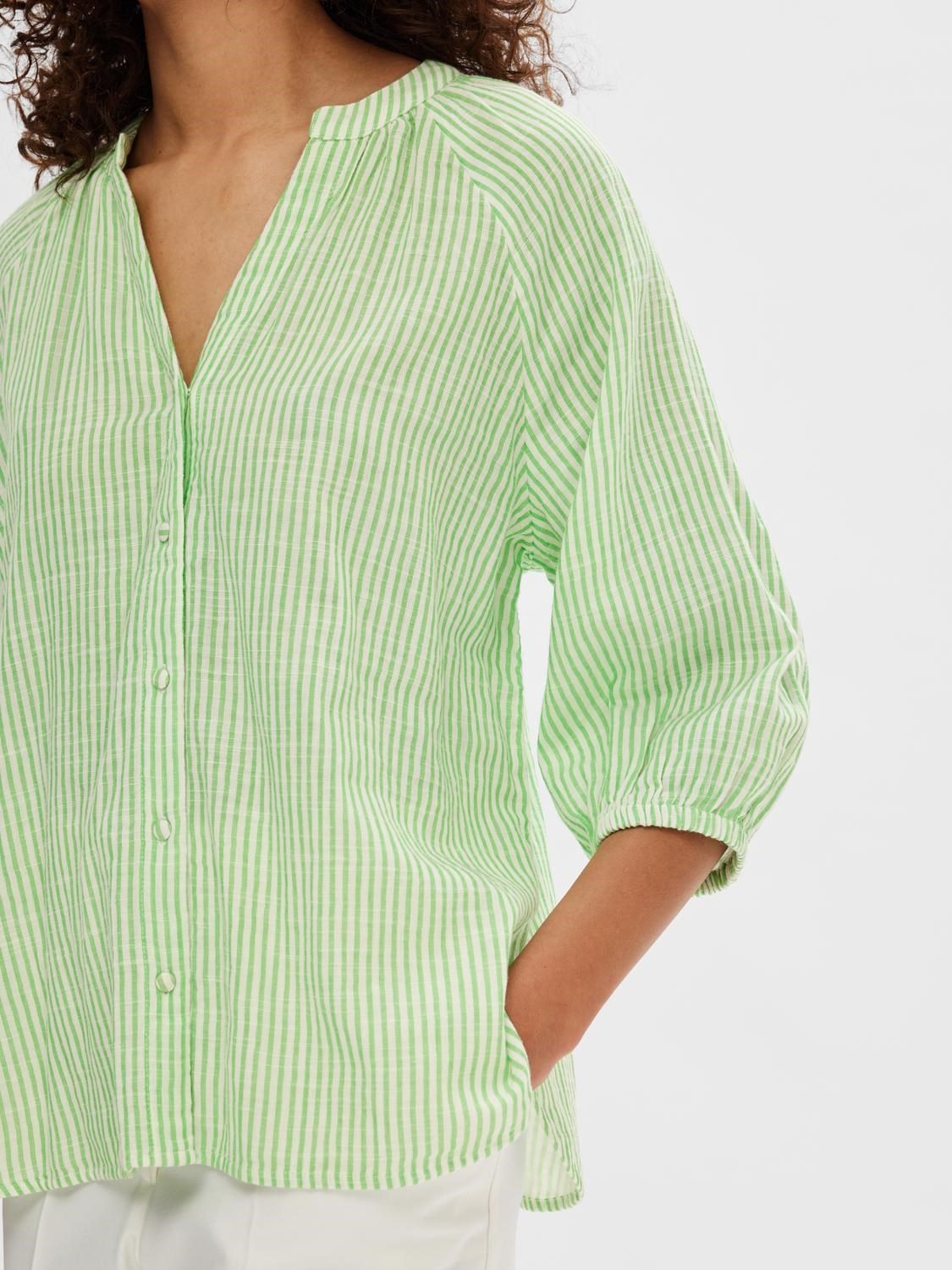 Alberta 3/4 Stripe Skjorta - Snow White/Classic Green