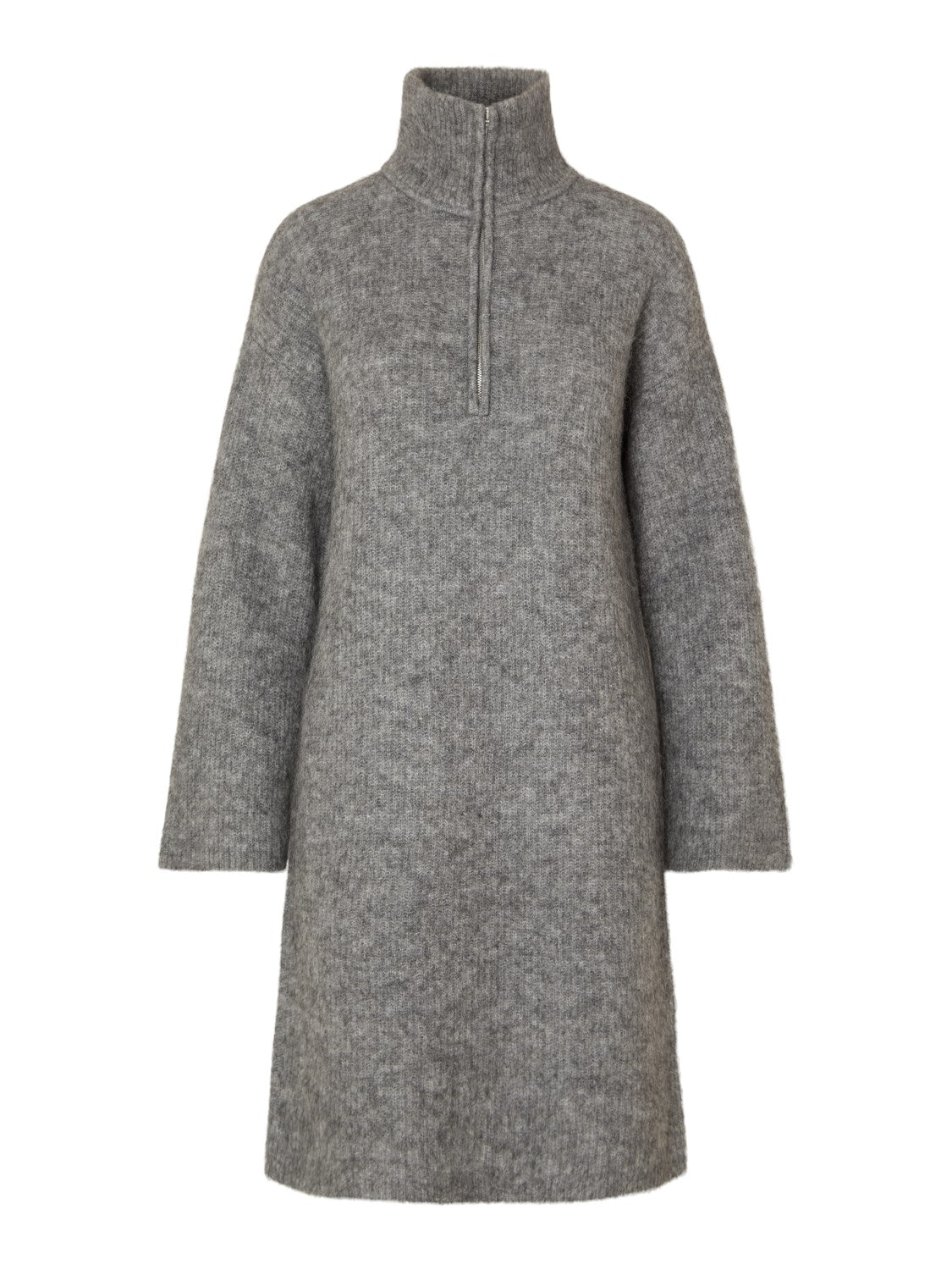 Sia Ras Ls Long Zipper Knit Dress Ex - Medium Grey Melange