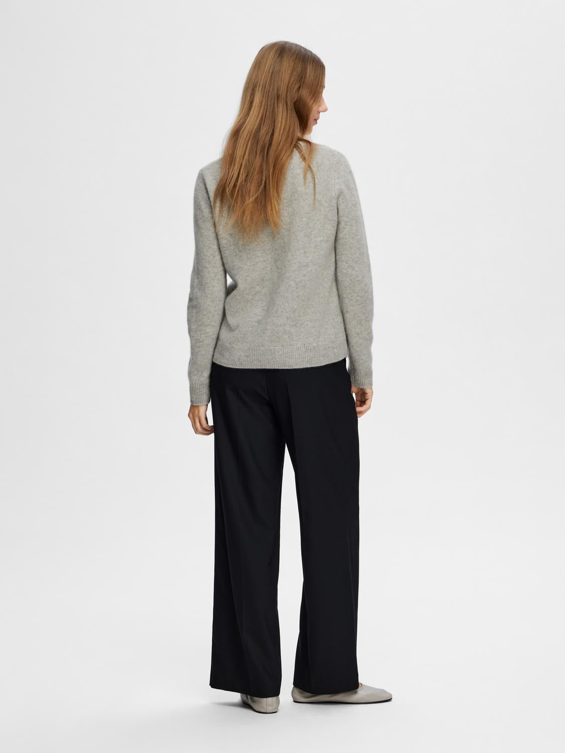 Manila LS Knit Cashmere O-Neck - Light Grey Melange