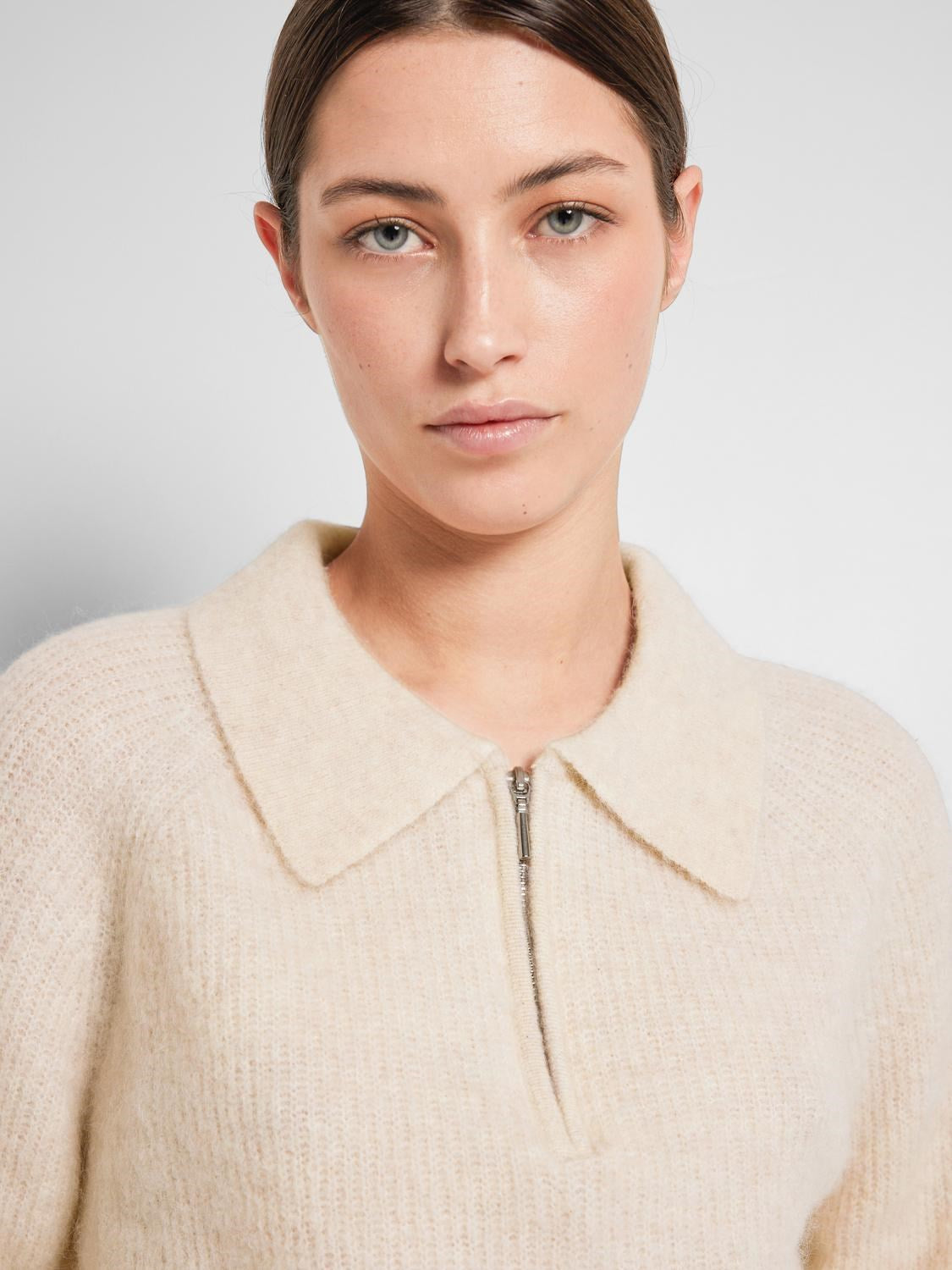 Sia-Mynte Ls Half Zip Knit - Birch Melange