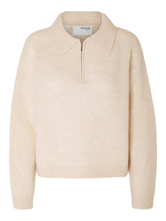 Sia-Mynte Ls Half Zip Knit - Birch Melange