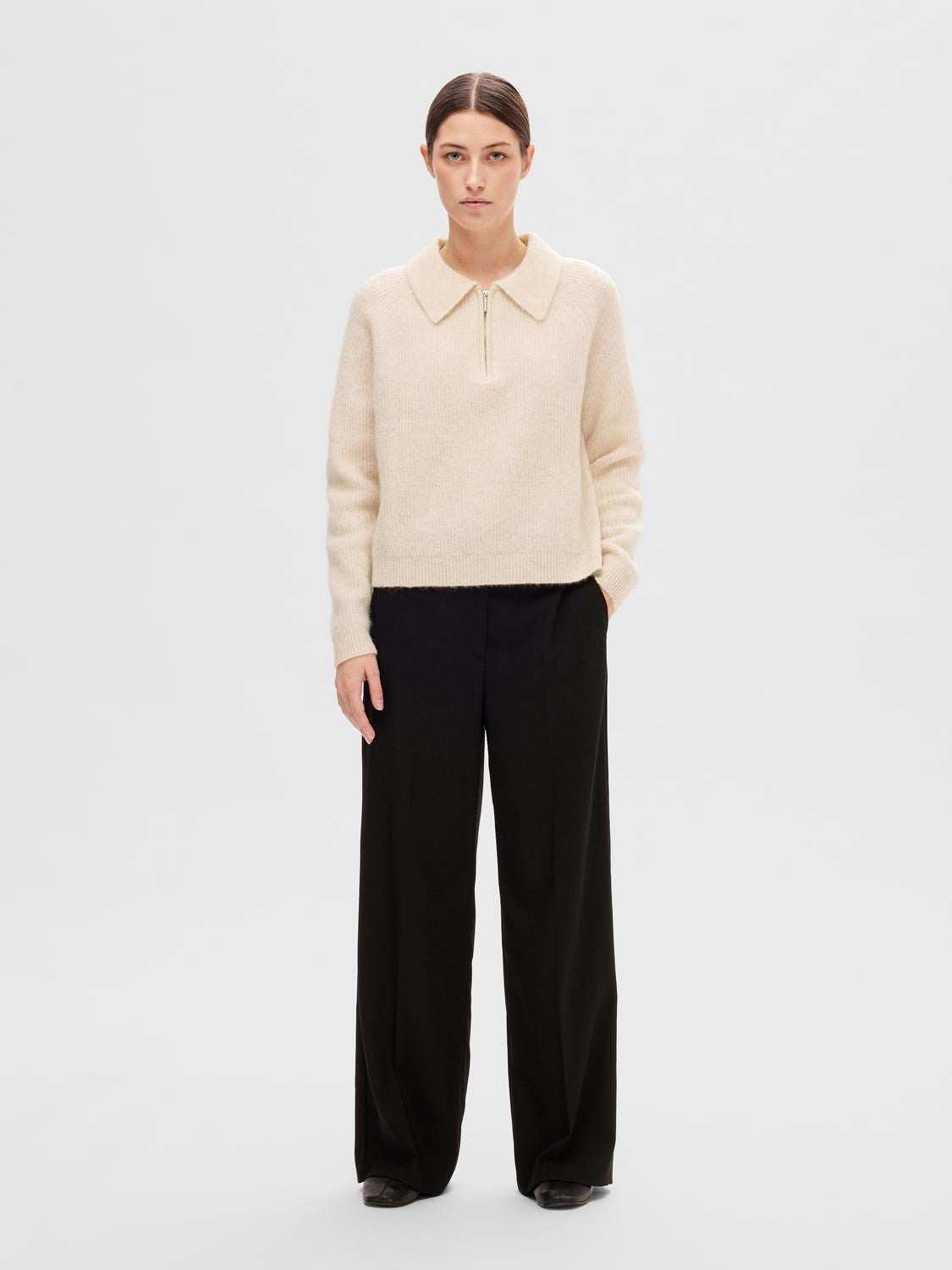 Sia-Mynte Ls Half Zip Knit - Birch Melange