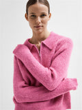 Sia-Mynte Ls Half Zip Knit - Phlox Pink Melange