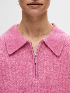 Sia-Mynte Ls Half Zip Knit - Phlox Pink Melange