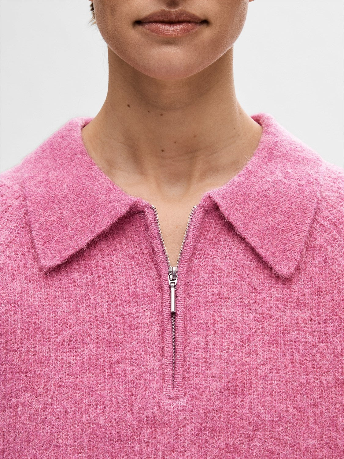 Sia-Mynte Ls Half Zip Knit - Phlox Pink Melange