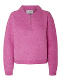 Sia-Mynte Ls Half Zip Knit - Phlox Pink Melange