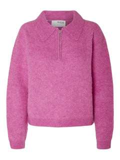 Sia-Mynte Ls Half Zip Knit - Phlox Pink Melange