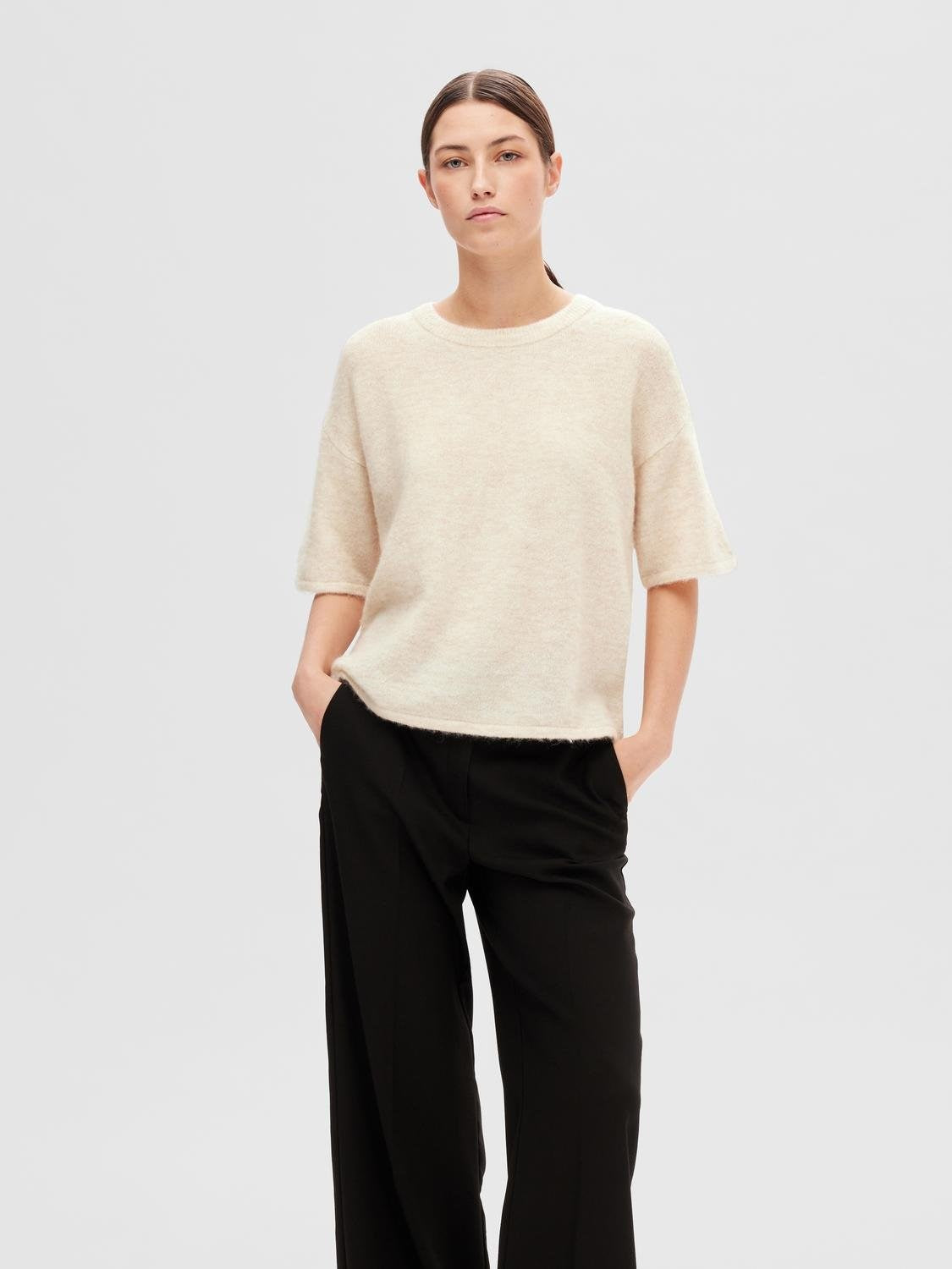 Maline-Liliana 2/4 Knit O-Neck - Birch Melange