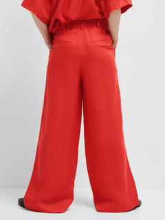 Lyra Hw Wide Linen Pant - Flame Scarlet