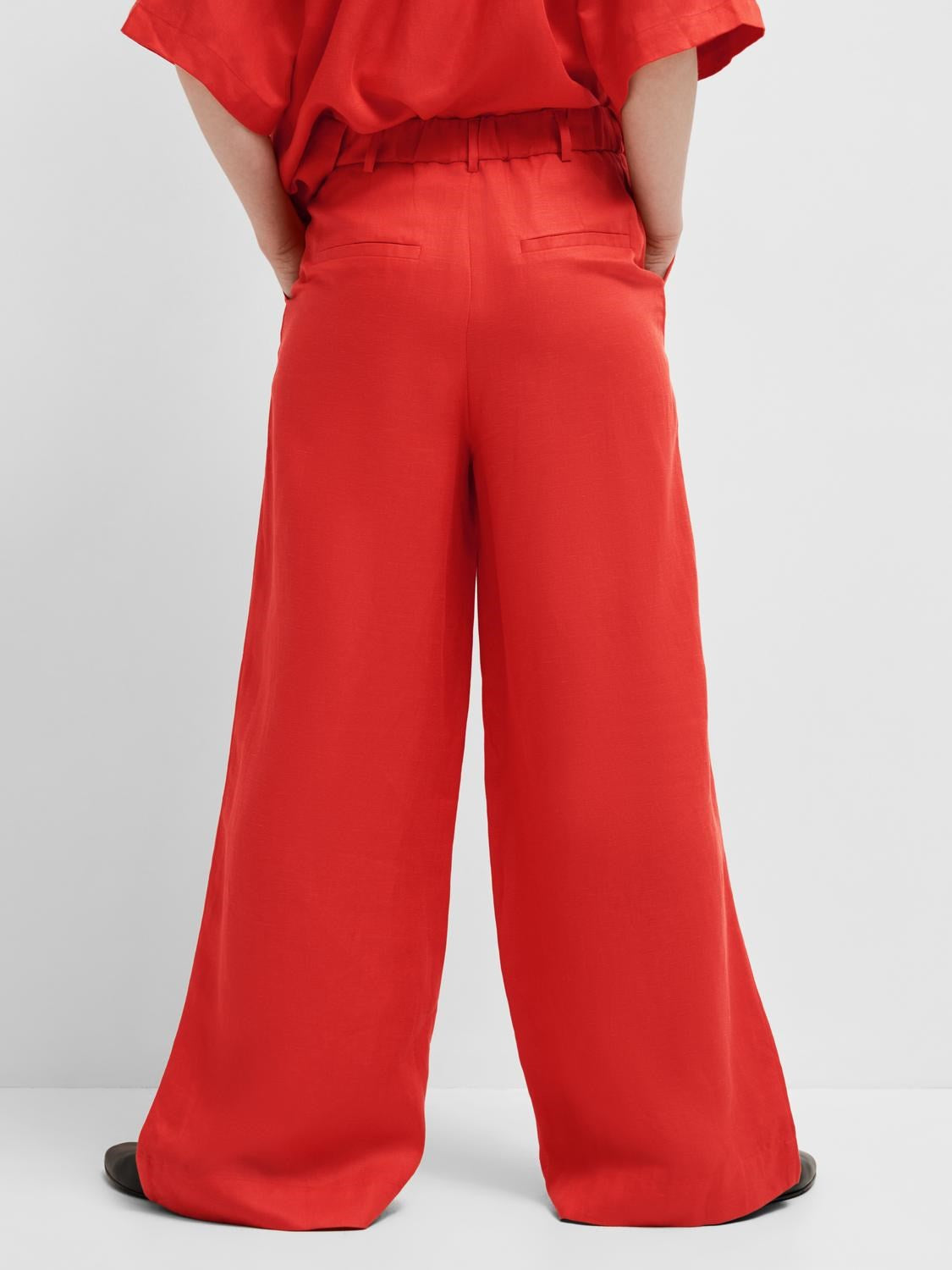 Lyra Hw Wide Linen Pant - Flame Scarlet