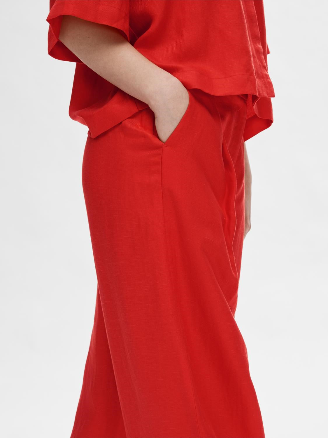 Lyra Hw Wide Linen Pant - Flame Scarlet