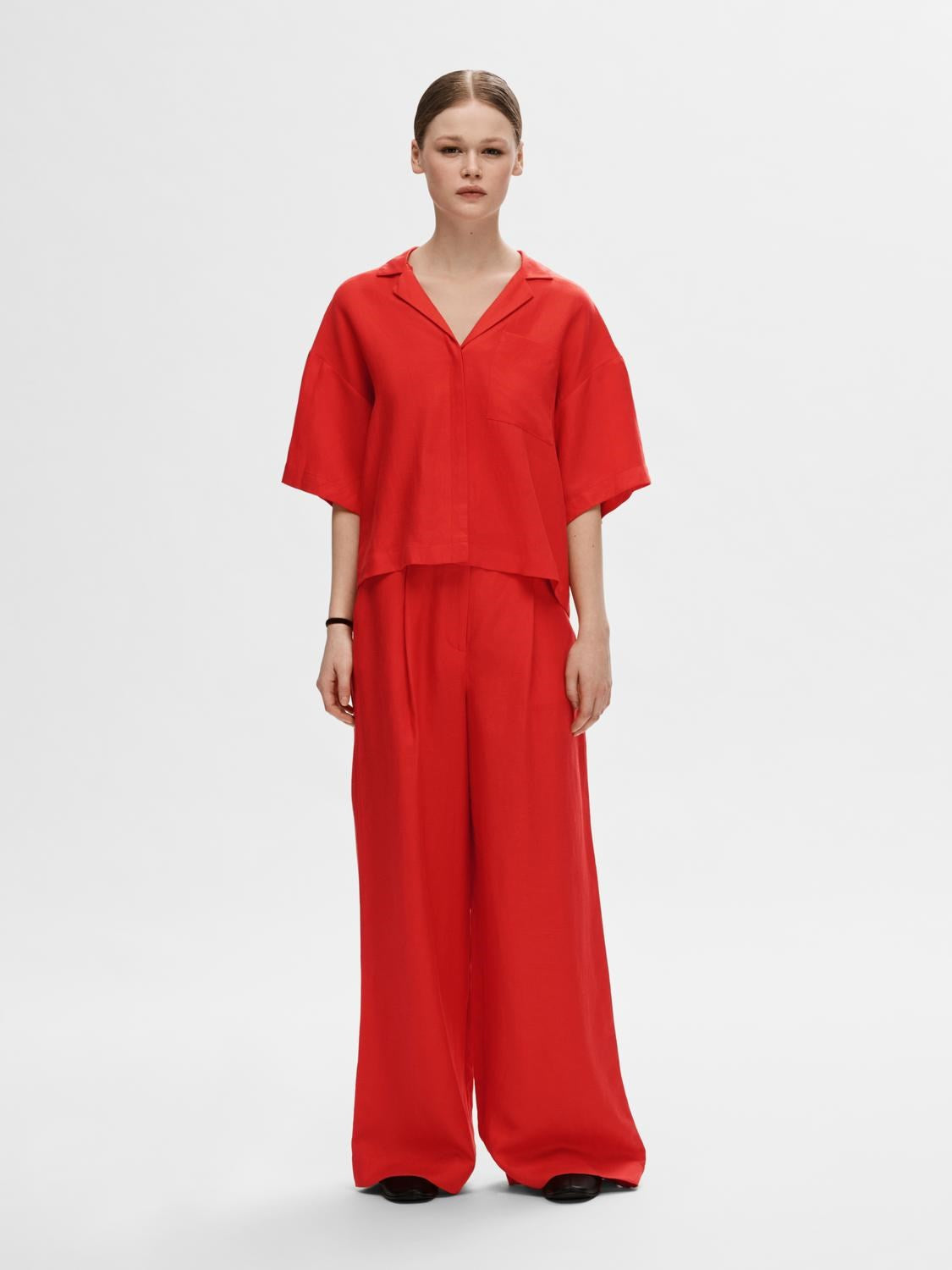 Lyra Hw Wide Linen Pant - Flame Scarlet