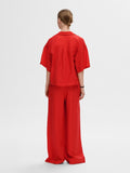 Lyra 2/4 Boxy Revers Linen Shirt - Flame Scarlet