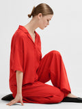 Lyra 2/4 Boxy Revers Linen Shirt - Flame Scarlet
