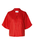 Lyra 2/4 Boxy Revers Linen Shirt - Flame Scarlet
