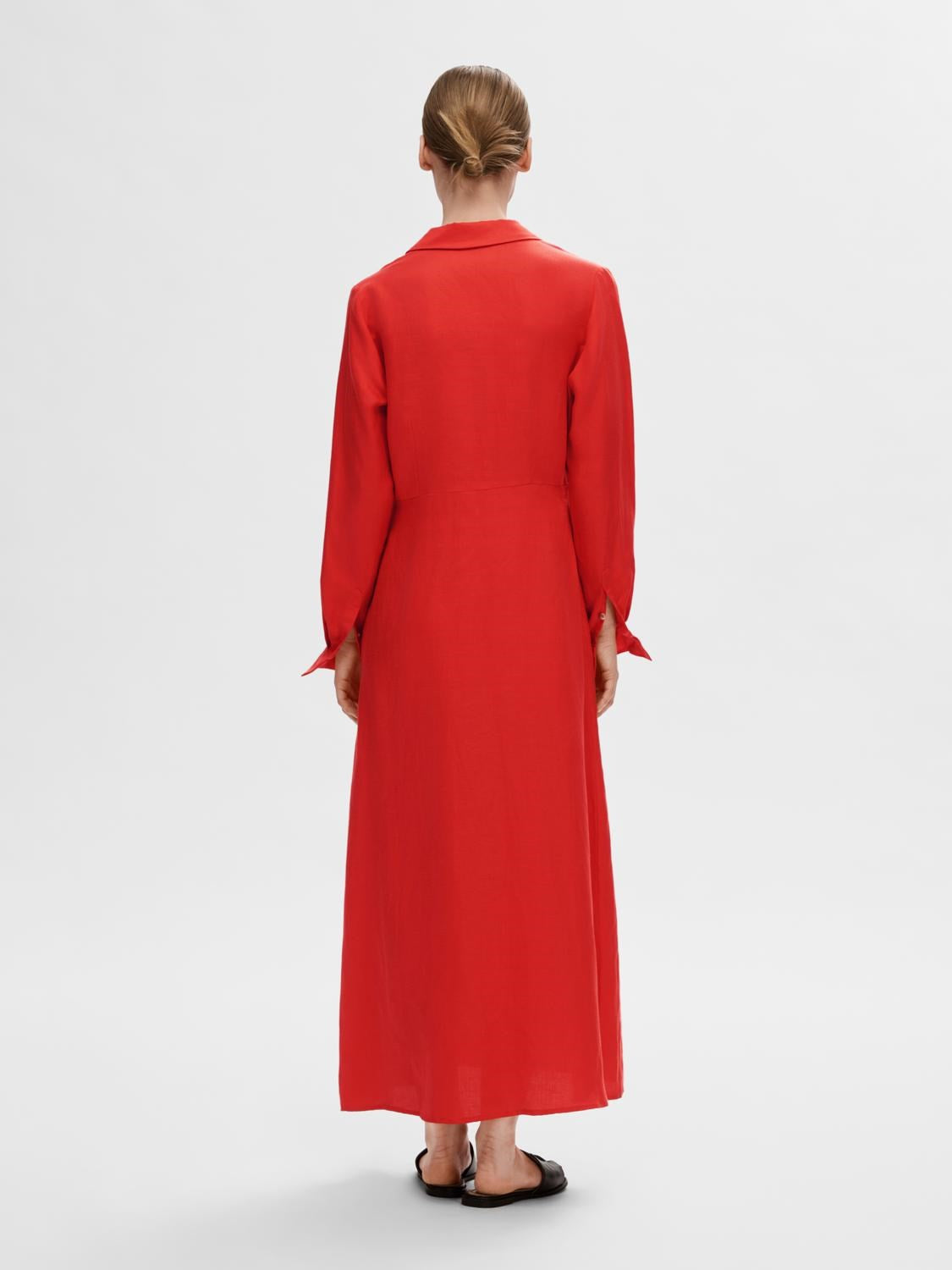 Lyra Ls Ankle Linen Shirt Dress - Flame Scarlet