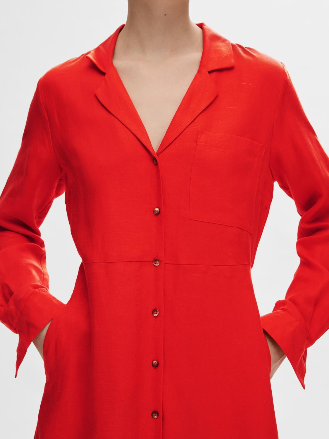 Lyra Ls Ankle Linen Shirt Dress - Flame Scarlet