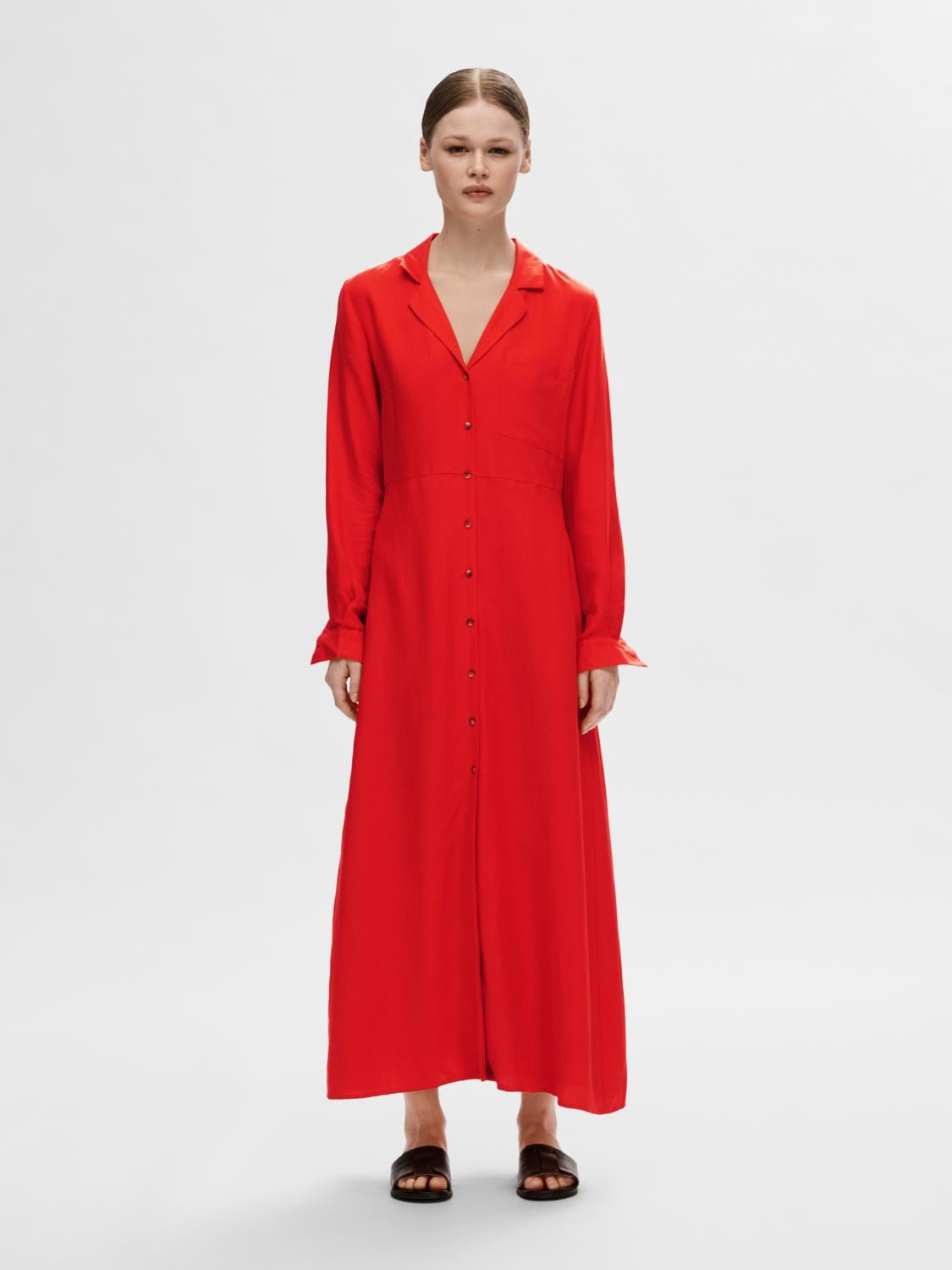 Lyra Ls Ankle Linen Shirt Dress - Flame Scarlet