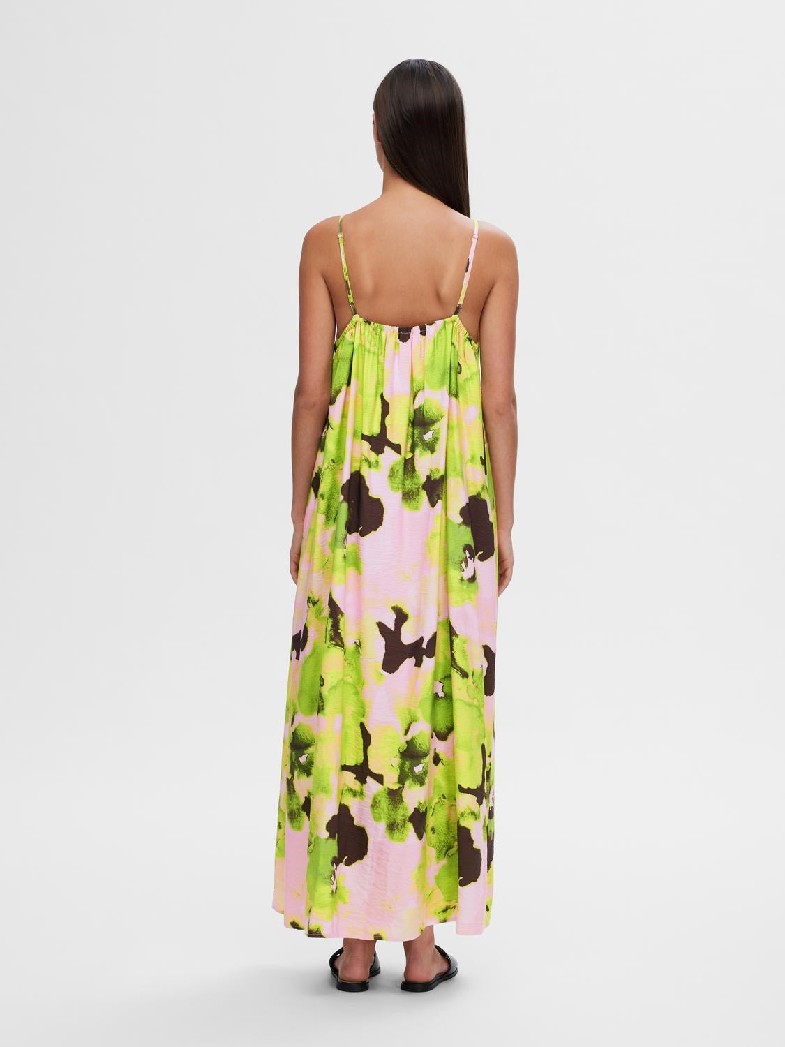 Selected Femme Helinda Aop Ankle Strap Dress B - Lime Green Aop