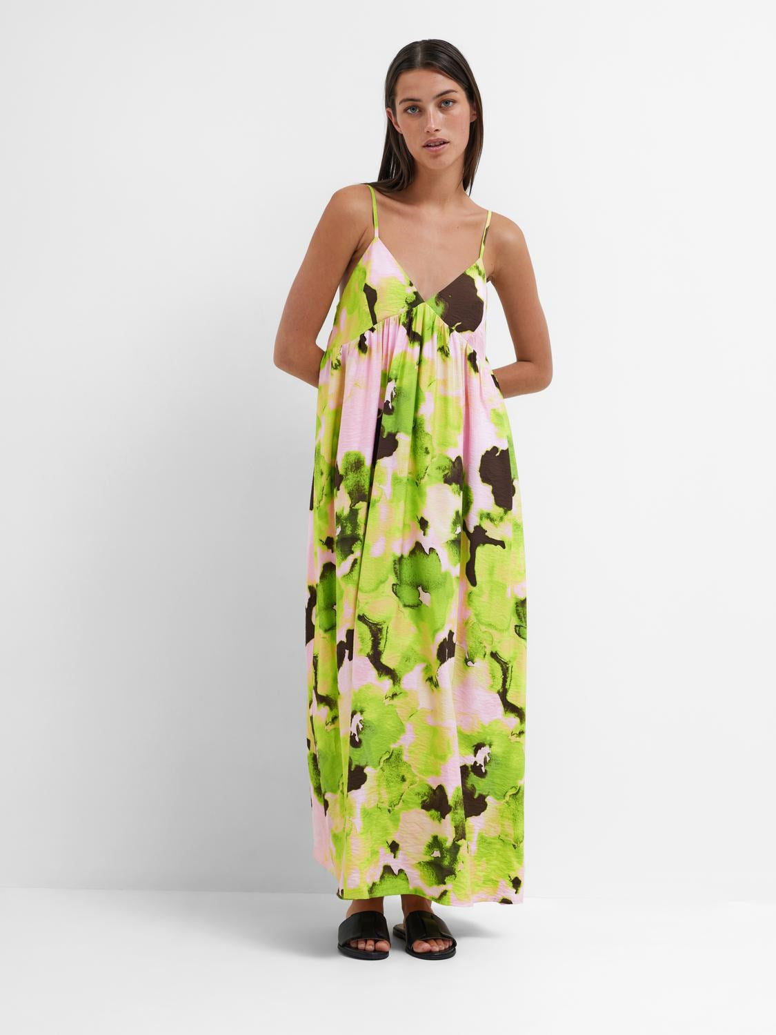 Selected Femme Helinda Aop Ankle Strap Dress B - Lime Green Aop