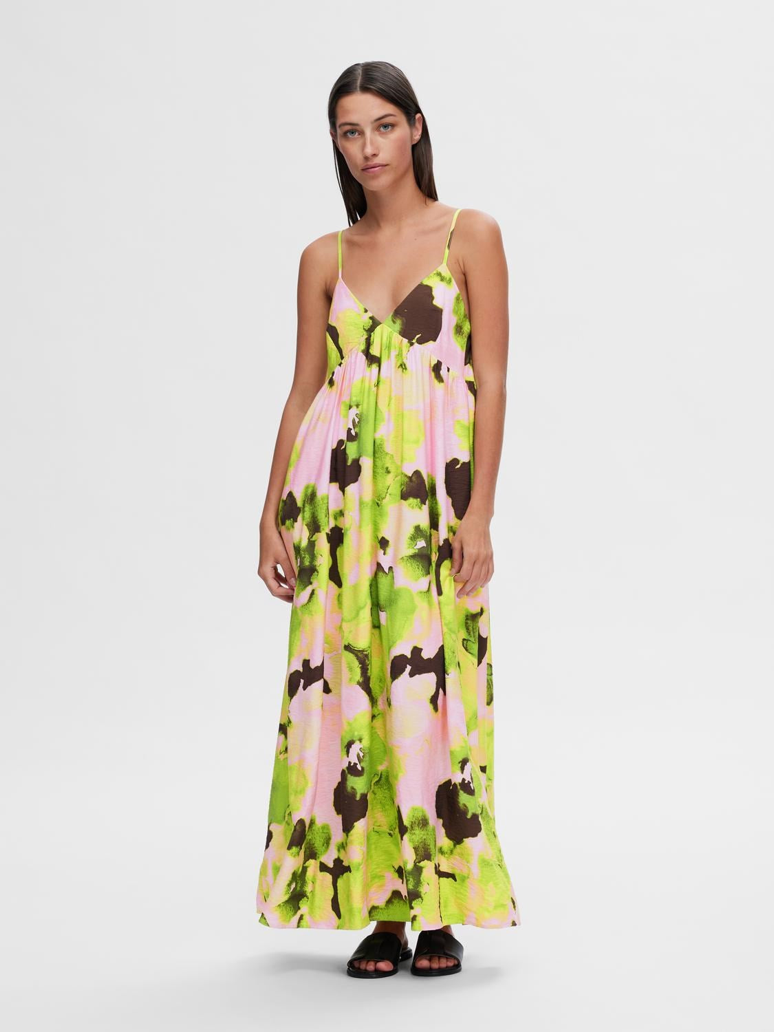Selected Femme Helinda Aop Ankle Strap Dress B - Lime Green Aop