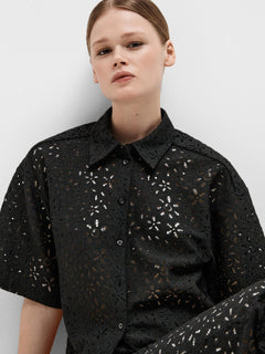 Karola 2/4 Oversize Lace Shirt B - Black