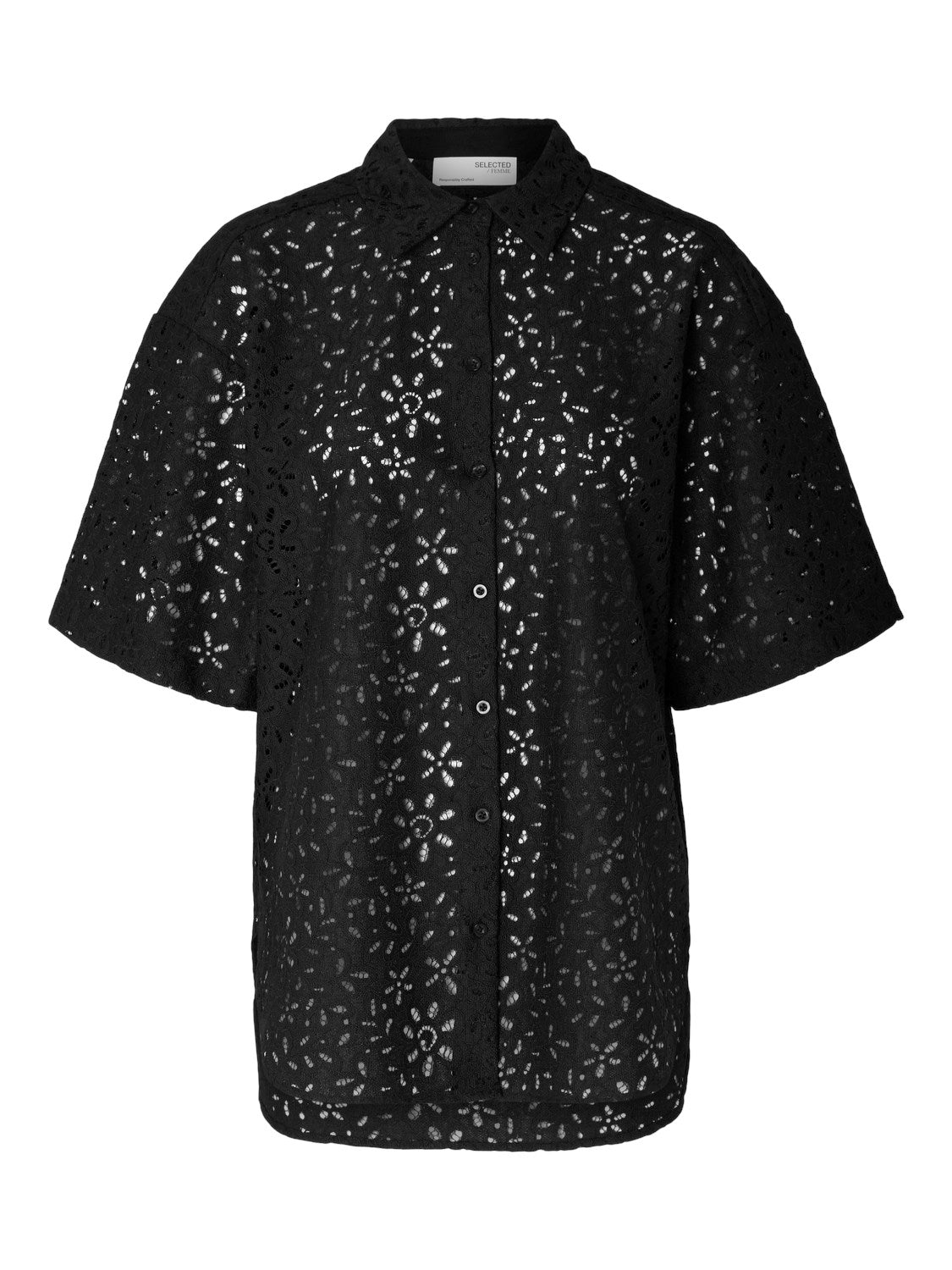 Karola 2/4 Oversize Lace Shirt B - Svart