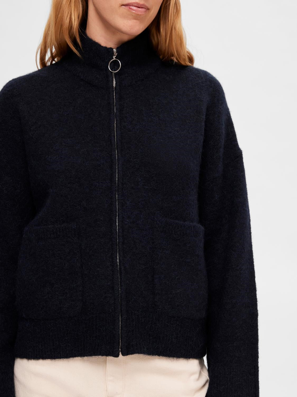 Sia Ras LS Knit Zipper Kofta - Dark Sapphire Melange