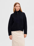 Sia Ras LS Knit Zipper Kofta - Dark Sapphire Melange