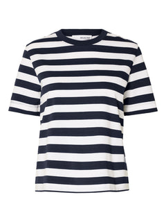 Essential Ss Striped Boxy Tee - Dark Sapphire/Bright White