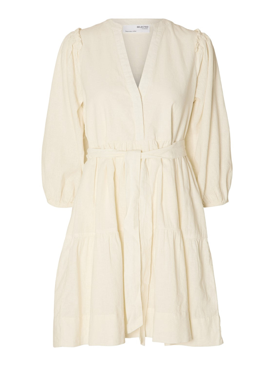 Hillie 3/4 Short Linen Dress B - Snow White