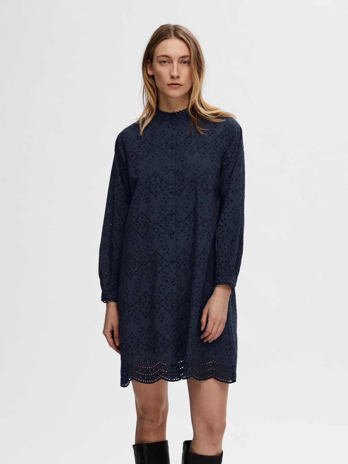 Tatiana Ls Short Embr Dress - Dark Sapphire