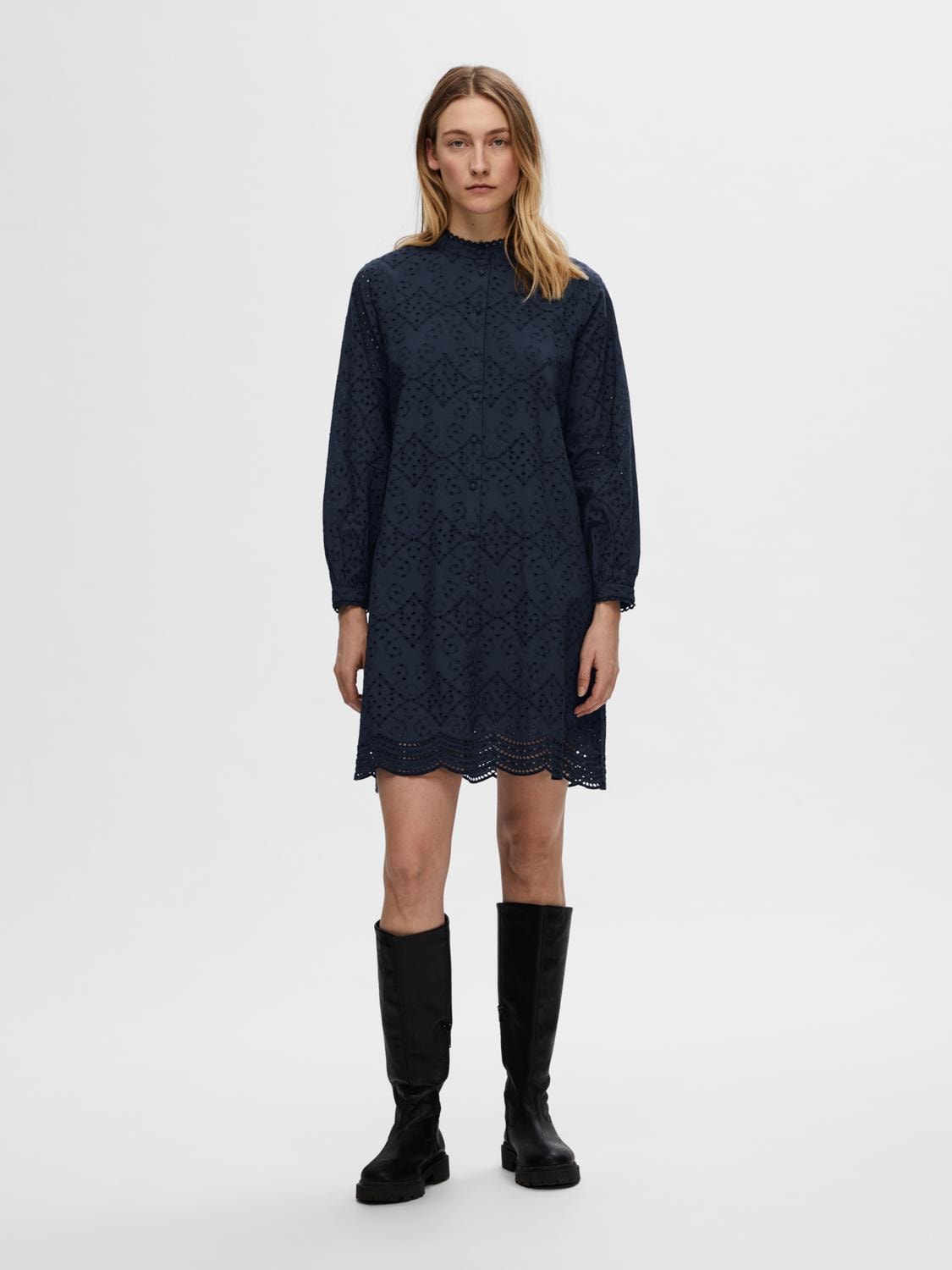 Tatiana Ls Short Embr Dress - Dark Sapphire