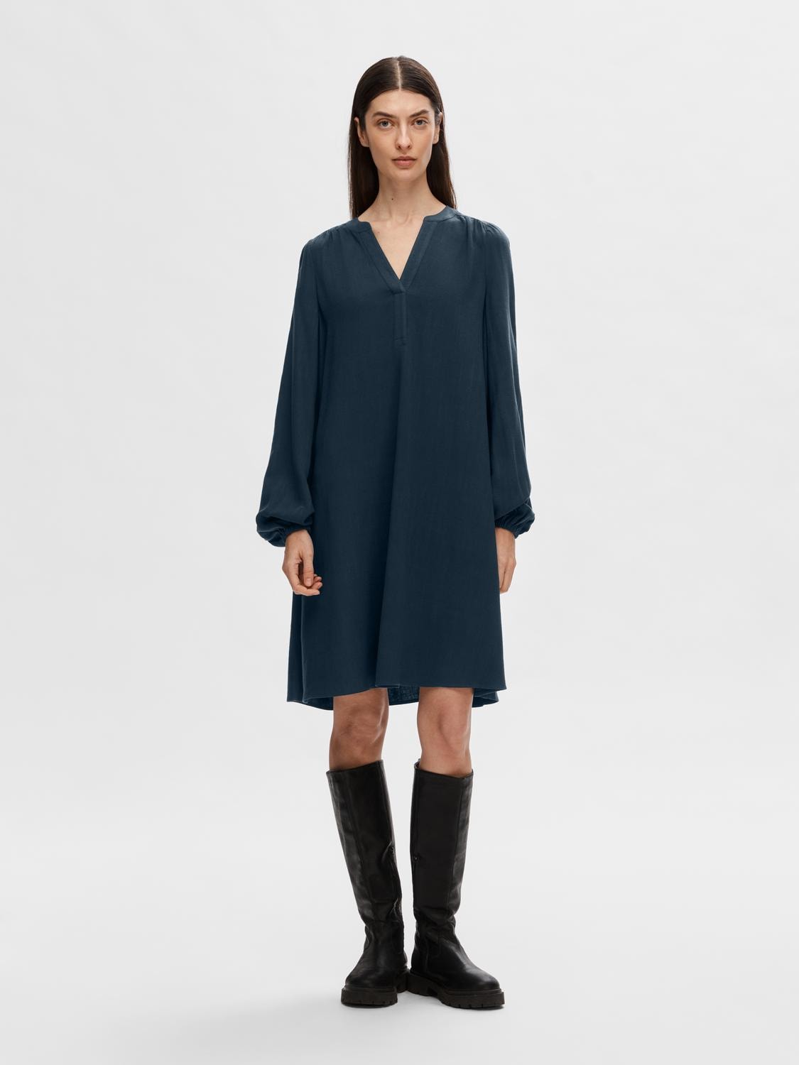 Viva Ls Short V-Neck Dress - Dark Sapphire