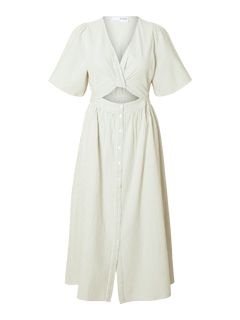 Vittoria Ss Striped Midi Shirt Dress - Snow White Grey Stripes