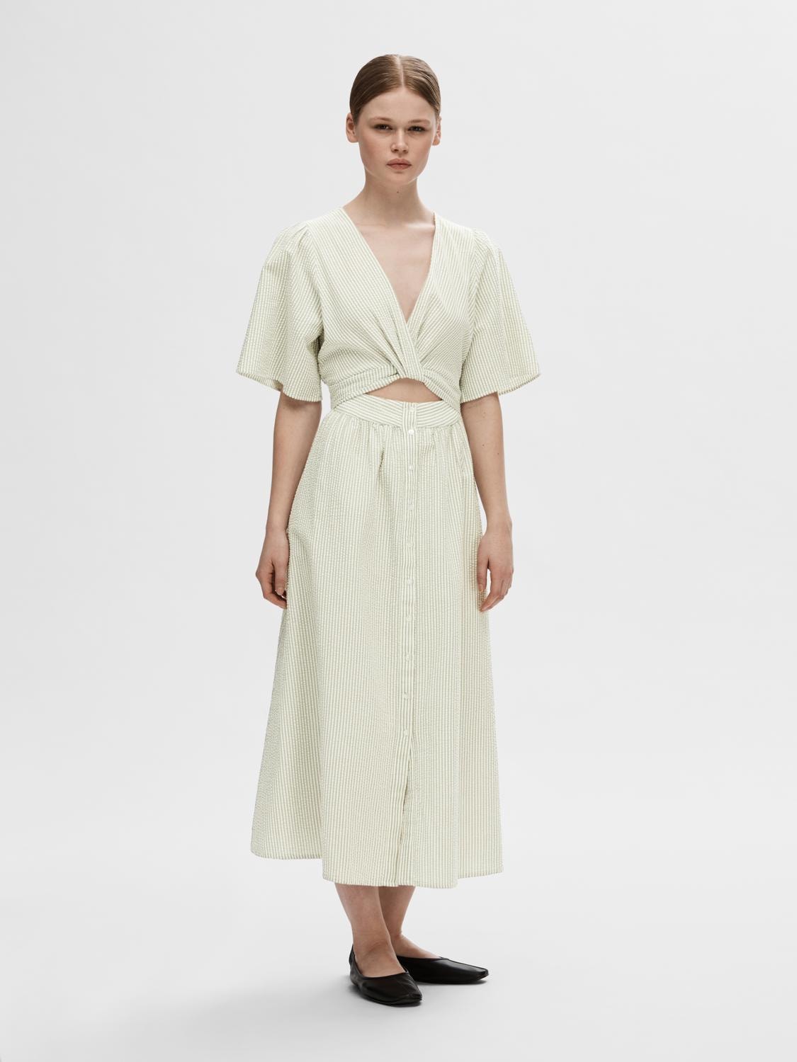 Vittoria Ss Striped Midi Shirt Dress - Snow White Grey Stripes
