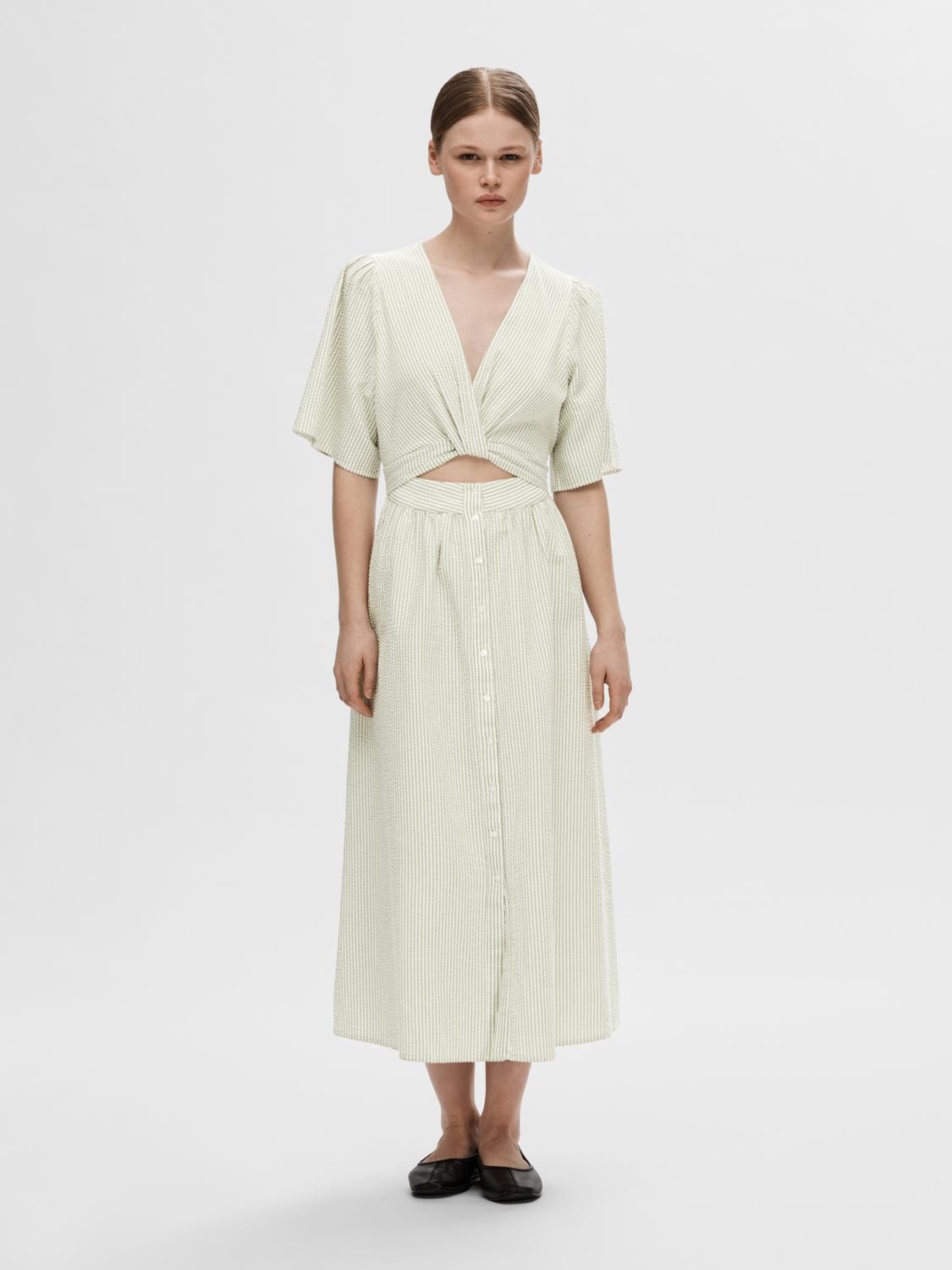 Vittoria Ss Striped Midi Shirt Dress - Snow White Grey Stripes