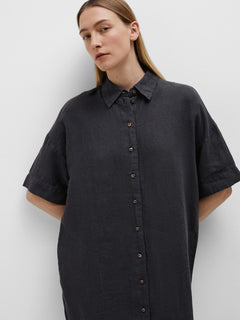 Linnie 2/4 Short Linen Shirt Dress B - Black