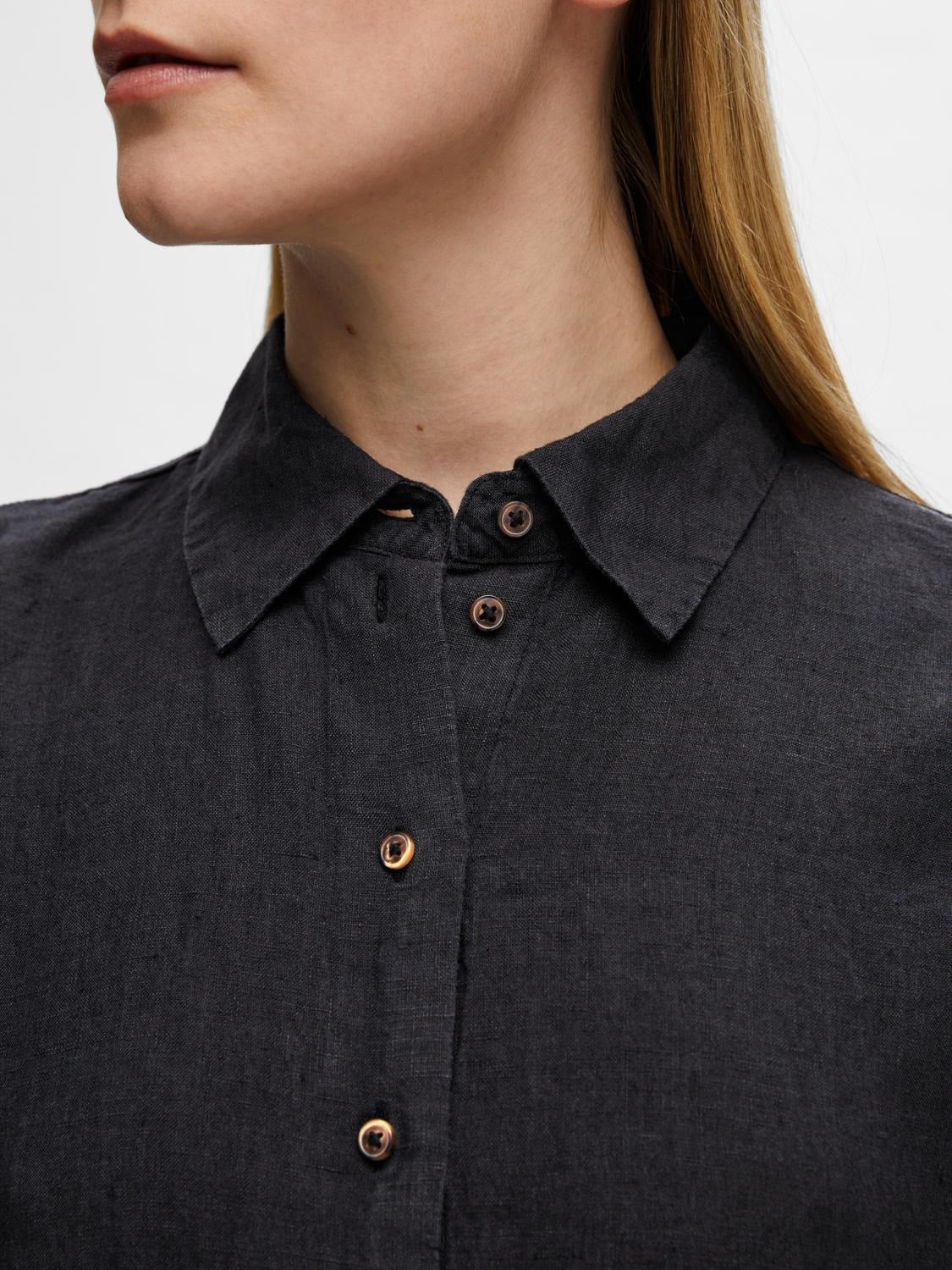 Linnie 2/4 Short Linen Shirt Dress B - Black