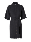 Linnie 2/4 Short Linen Shirt Dress B - Black