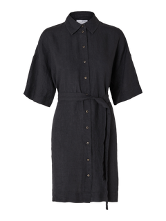 Linnie 2/4 Short Linen Shirt Dress B - Black