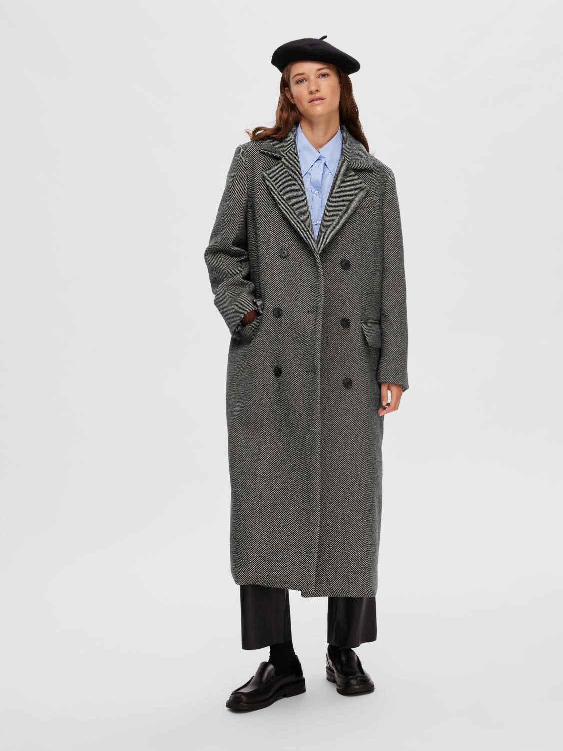 Victoria Wool Coat - Black Herringbone