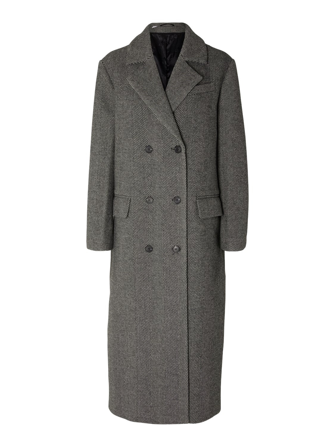 Victoria Wool Coat - Black Herringbone