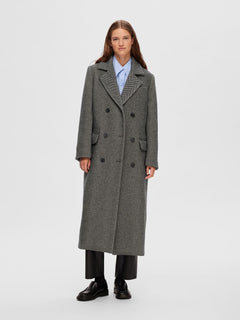 Victoria Wool Coat - Black Herringbone