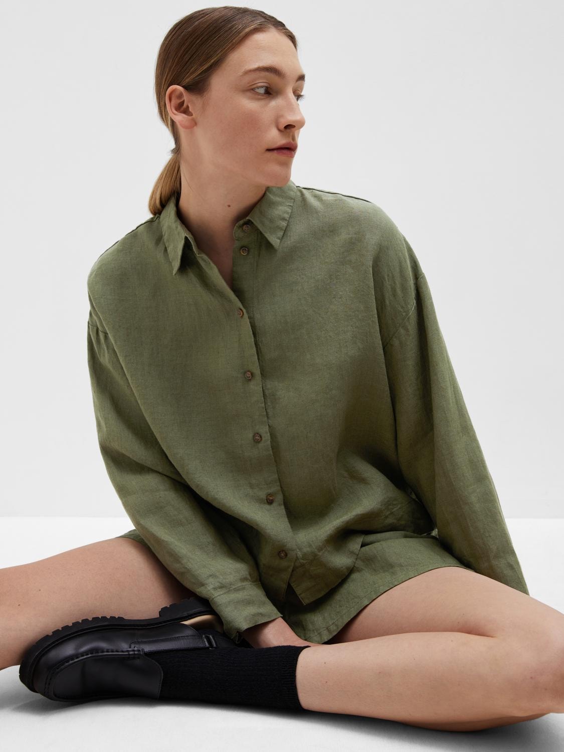 Linnie Ls Linen Shirt B - Olivine